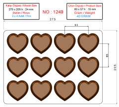 1249 - Moule en polycarbonate coeur chocolat pour emballer