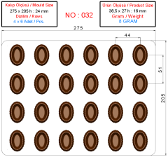 0032 - Oval oyuklu polikarbonat çikolata kalıbı