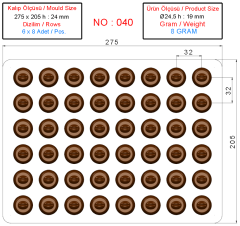 0040 - Yuvarlak kahve kabartmalı pralin çikolata kalıbı