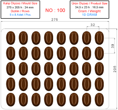 0100 - Oval Kahve Çekirdeği Pralin Çikolata Kalıbı
