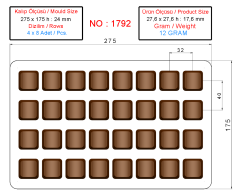 1792 - Square Chocolate Polycarbonate Mold