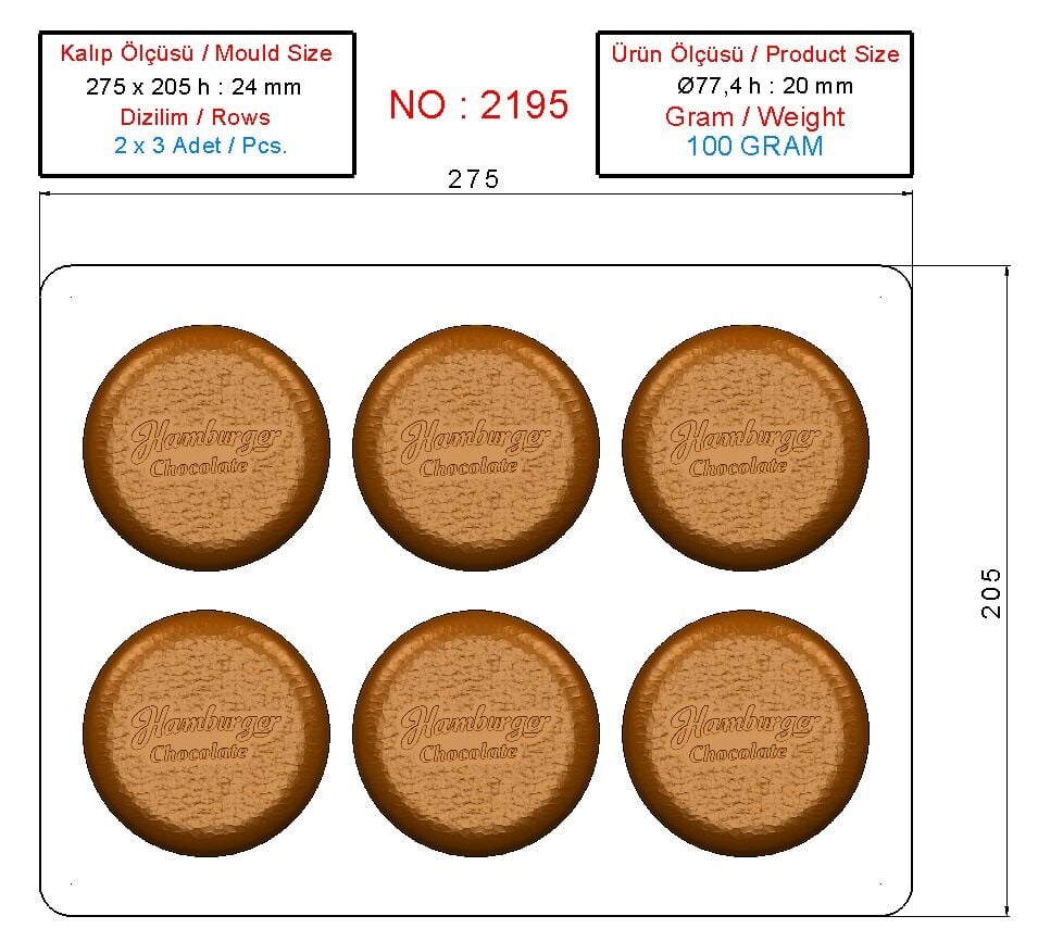 2195 - Hamburger Buns Chocolate Mould - Hamburger Ekmeği Çikolata Kalıbı