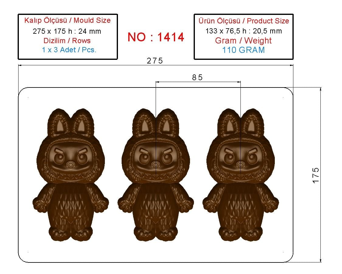 1414 - Labubu Polikarbonat Çikolata Kalıbı 110g